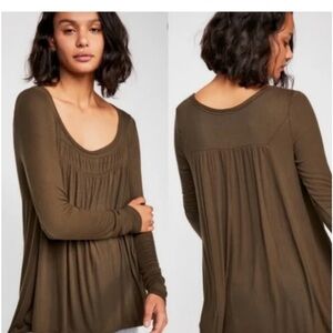 Free People Love Valley Long Sleeve Knit Top Olive Green